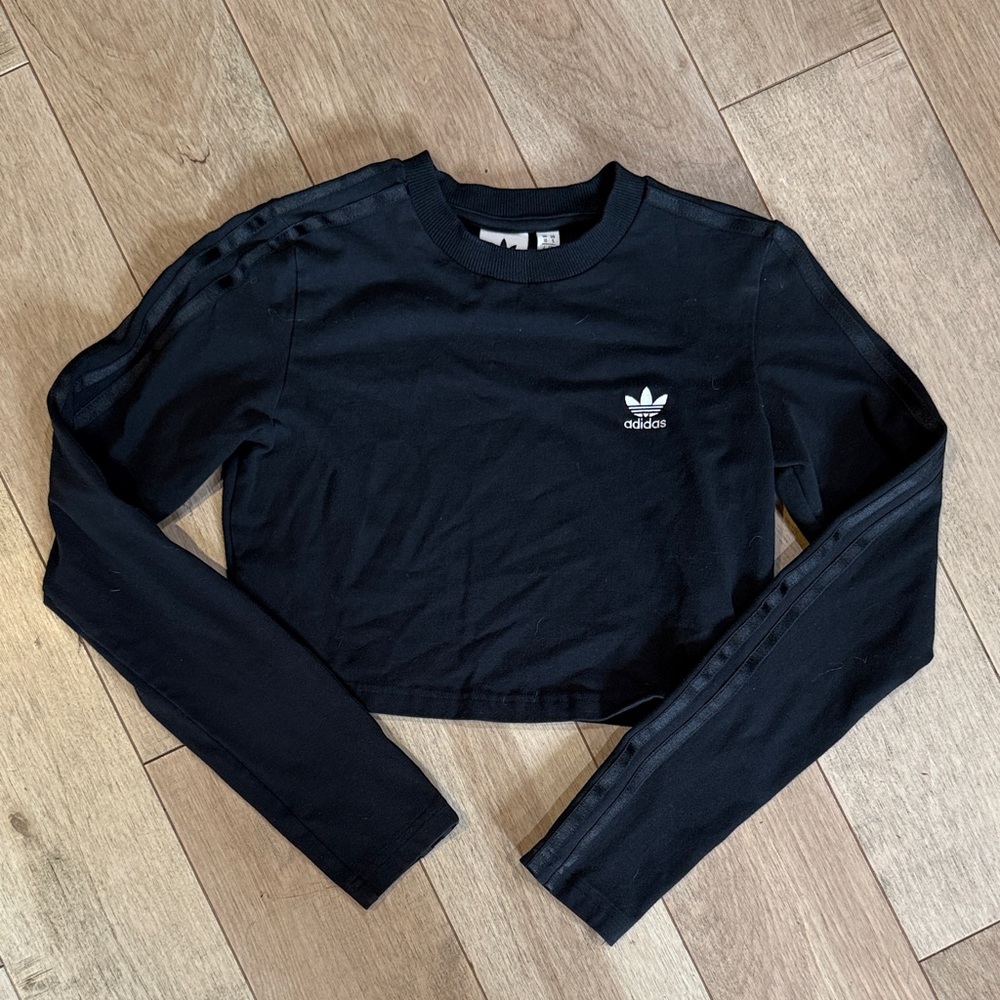 Adidas Black Cropped Long Sleeve Tee